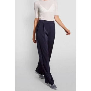 Vince Navy Wide Leg Pleated Trouser Pants Navy Biue Medium